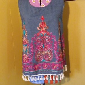 Gorgeous Entro Embroidered Tasseled Tank
